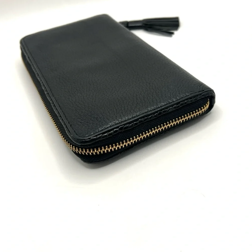 Authentic Tory Burch Black Leather Long Zippy Wallet With Tassle - Picture 5 of 9